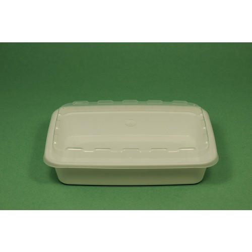 CUBEWARE CR-815W Cubeware 16 Ounce Rectangular White Container With Clear Lids, 150 Set